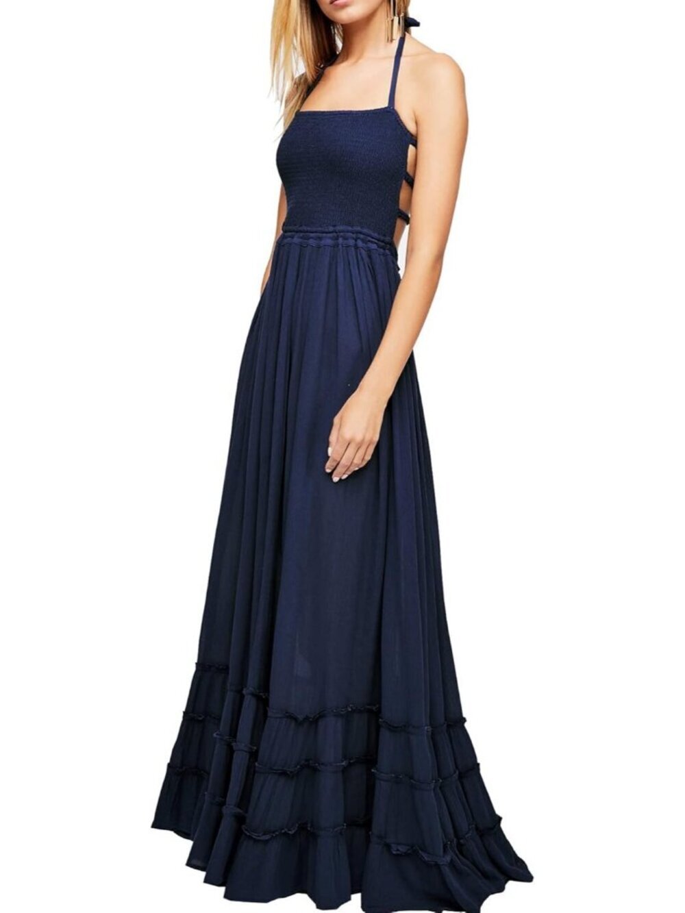 Women's Navy Blue Summer Boho Sexy Backless Long Comfortable Stylish Maxi Dress
